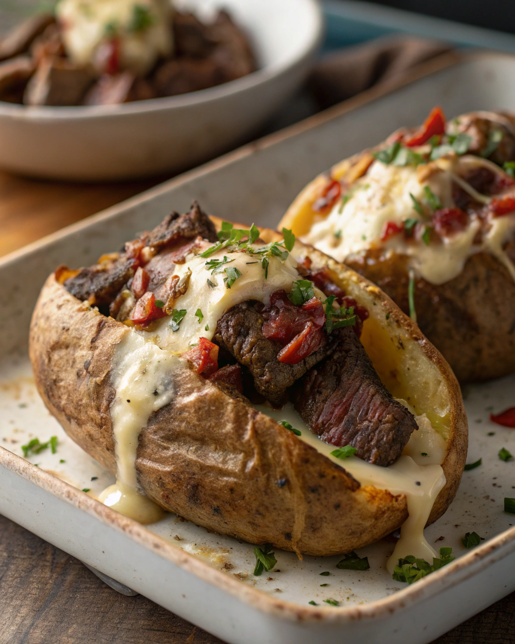 Steak-Stuffed Baked Potatoes with Creamy Parmesan Sauce: A Flavorful Feast Youll Love