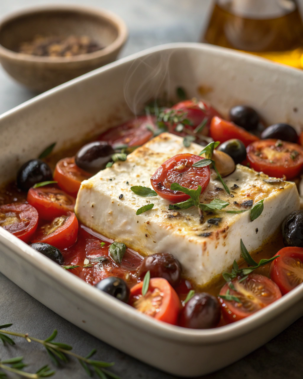 Baked Feta with Tomatoes, Olives