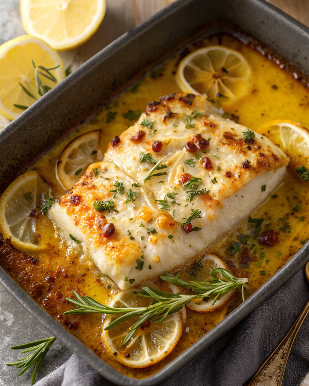 Baked Lemon-Garlic Cod with Butter Sauce