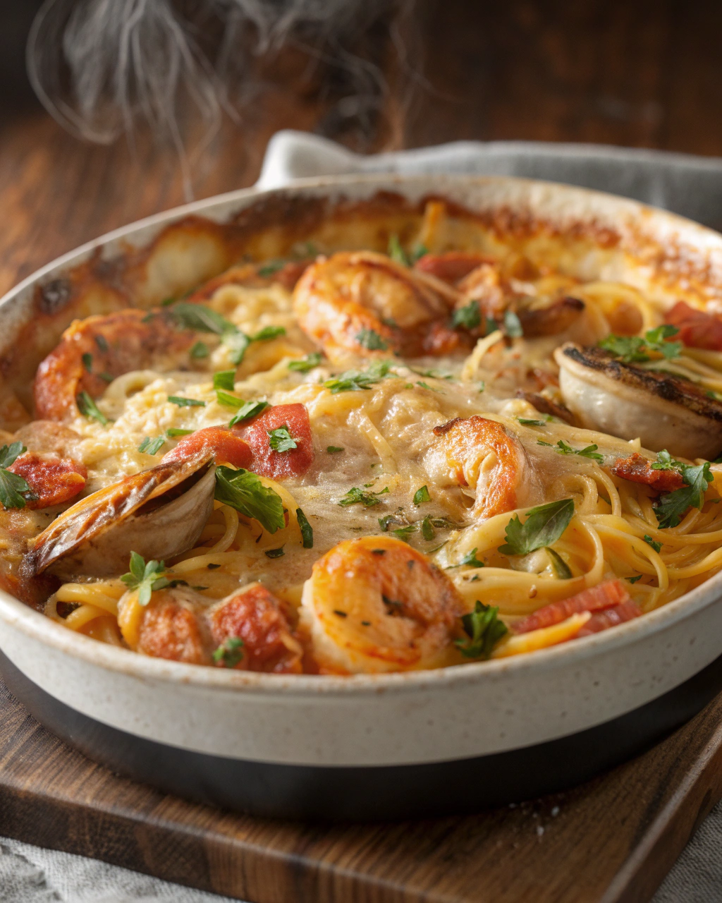 Baked Seafood Pasta with Golden Crust
