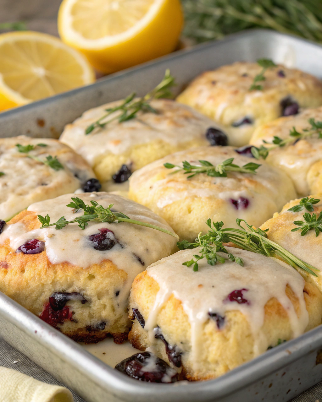 Blueberry Butter Swim Biscuits with Lemon Glaze