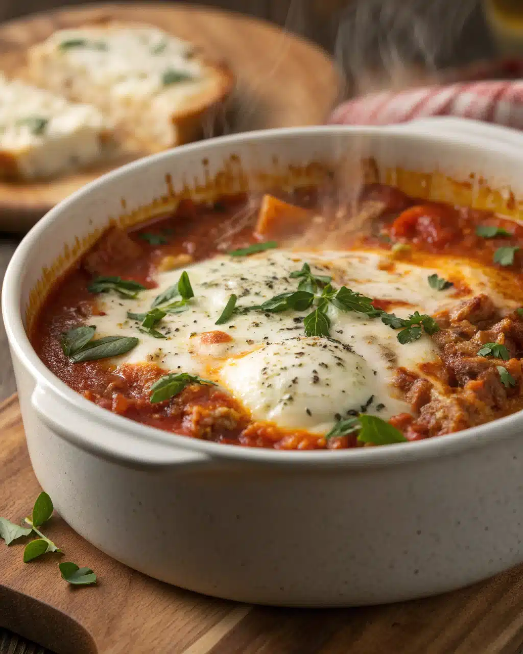 Creamy Lasagna Soup with Ricotta Topping