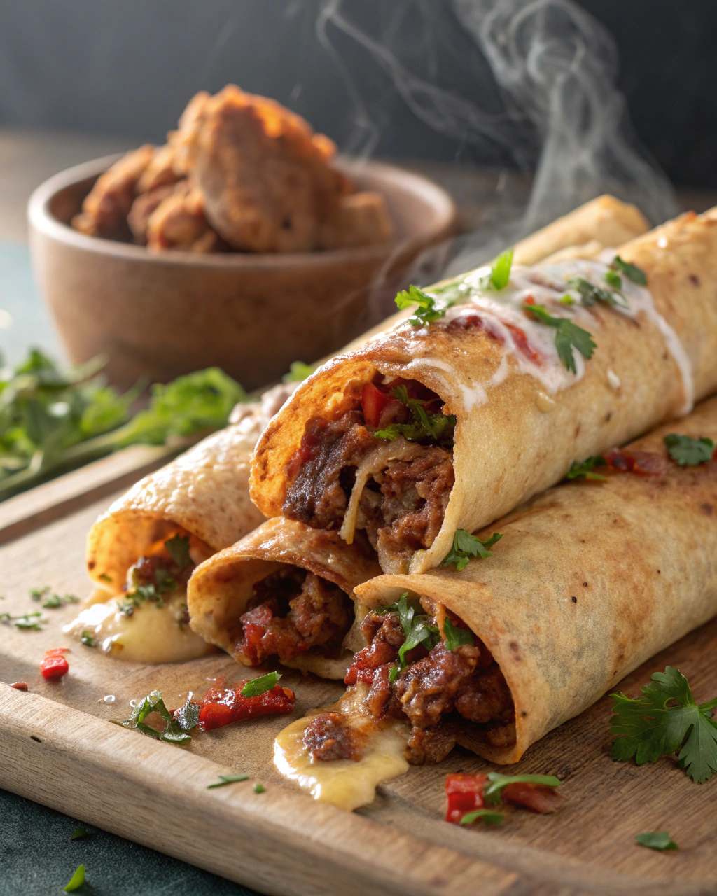 Crispy Beef Taquitos with Melted Cheese