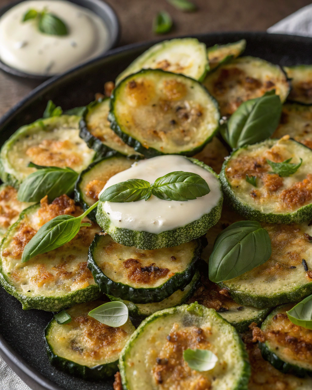 Crispy Zucchini Chips with Basil Mayo