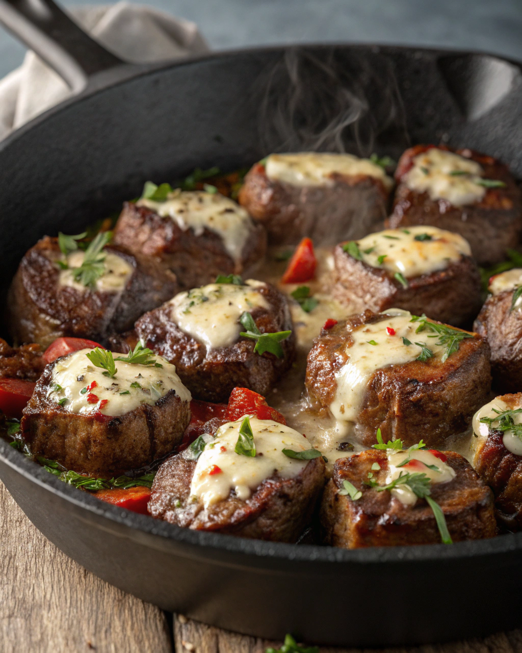 Delicious Steak Bites with Garlic Butter and Creamy Parmesan