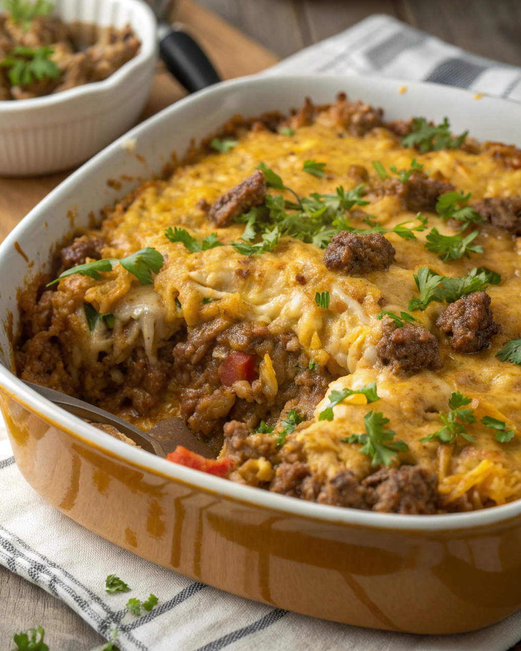 Hearty Beef and Rice Casserole with Creamy Cheddar