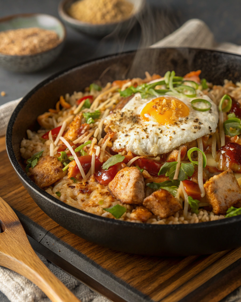 High Protein Crispy Garlic Chicken Fried Rice