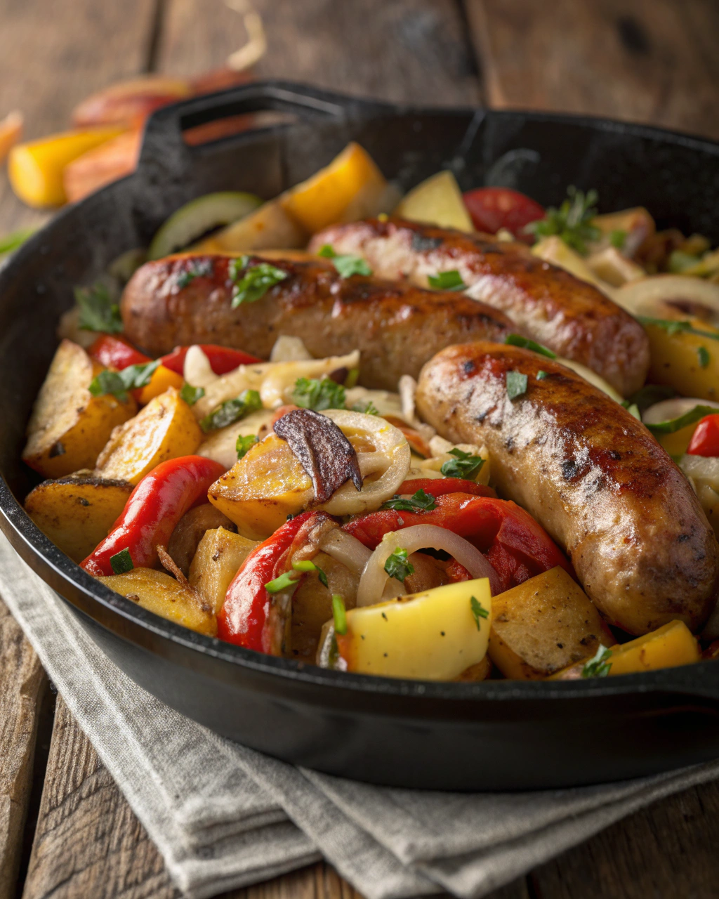 One-Pan Roasted Sausages with Potatoes, Peppers & Onions