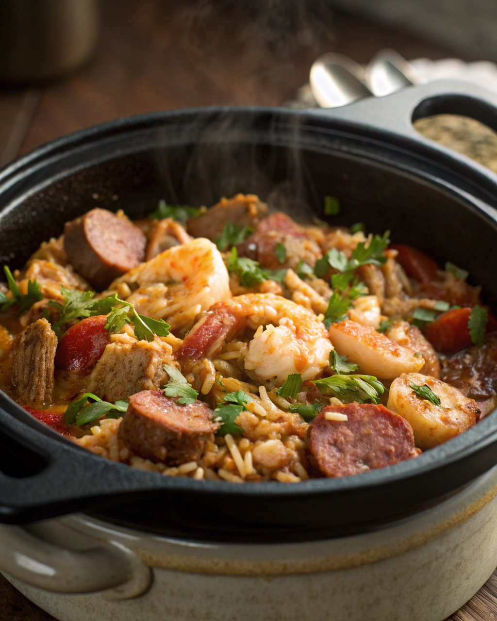 Slow Cooker Cajun Jambalaya with Chicken, Sausage & Shrimp