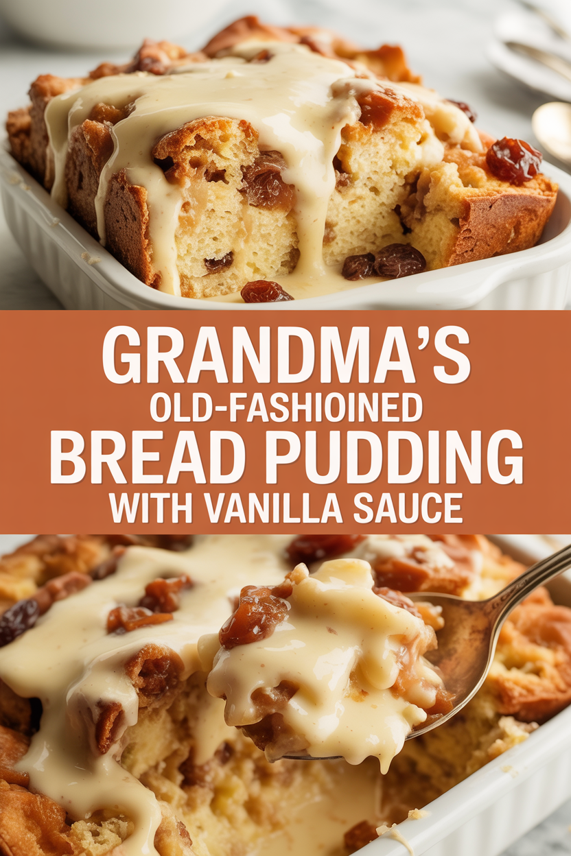 Grandma’s Old-Fashioned Bread Pudding with Vanilla Sauce