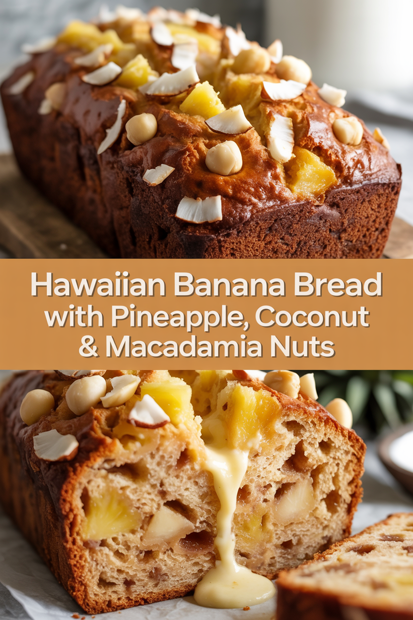 Hawaiian Banana Bread with Pineapple, Coconut & Macadamia Nuts