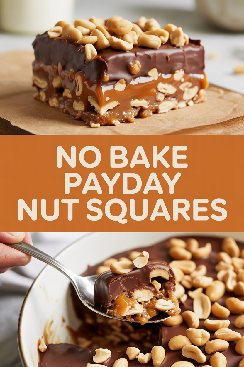 NO BAKE PAYDAY NUT SQUARES