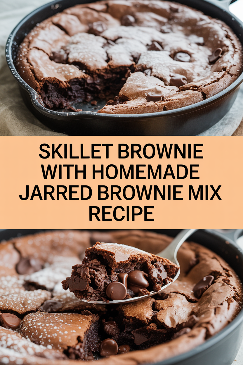 Skillet Brownie with Homemade Jarred Brownie Mix Recipe