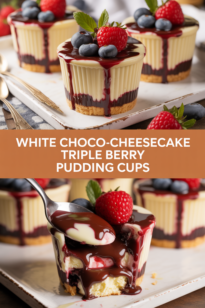 White Choco-Cheesecake Triple Berry Pudding Cups