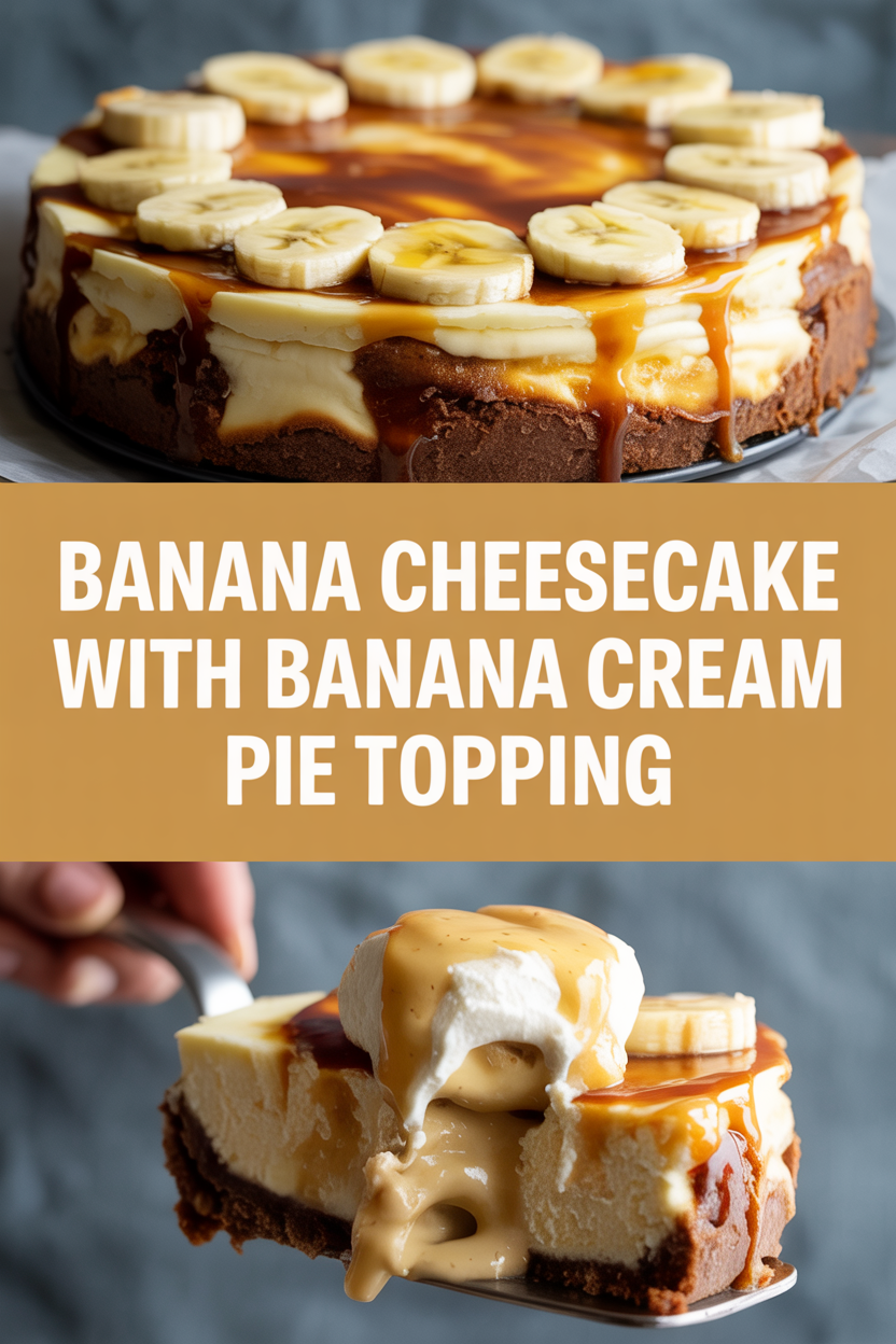 Banana Cheesecake with Banana Cream Pie Topping