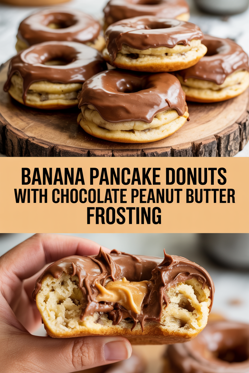 Banana Pancake Donuts with Chocolate Peanut Butter Frosting