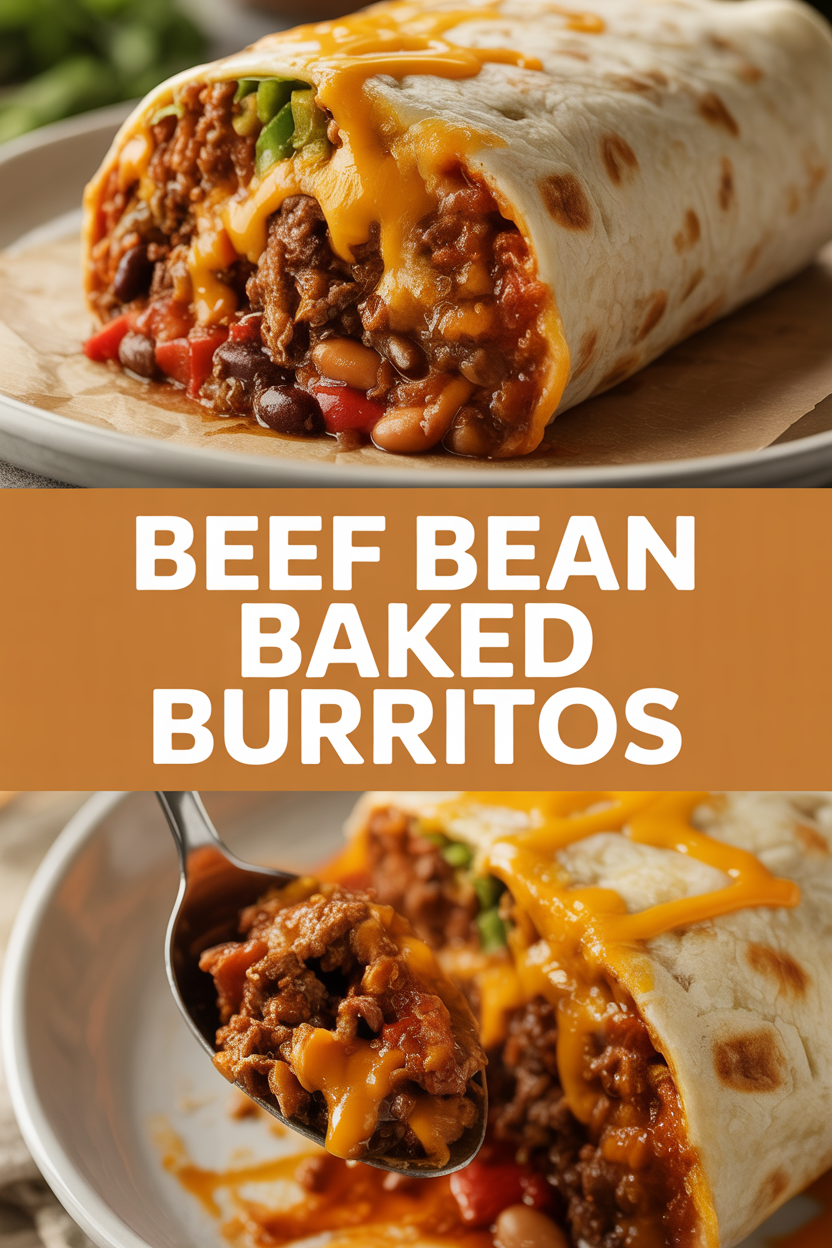 Beef Bean Baked Burritos