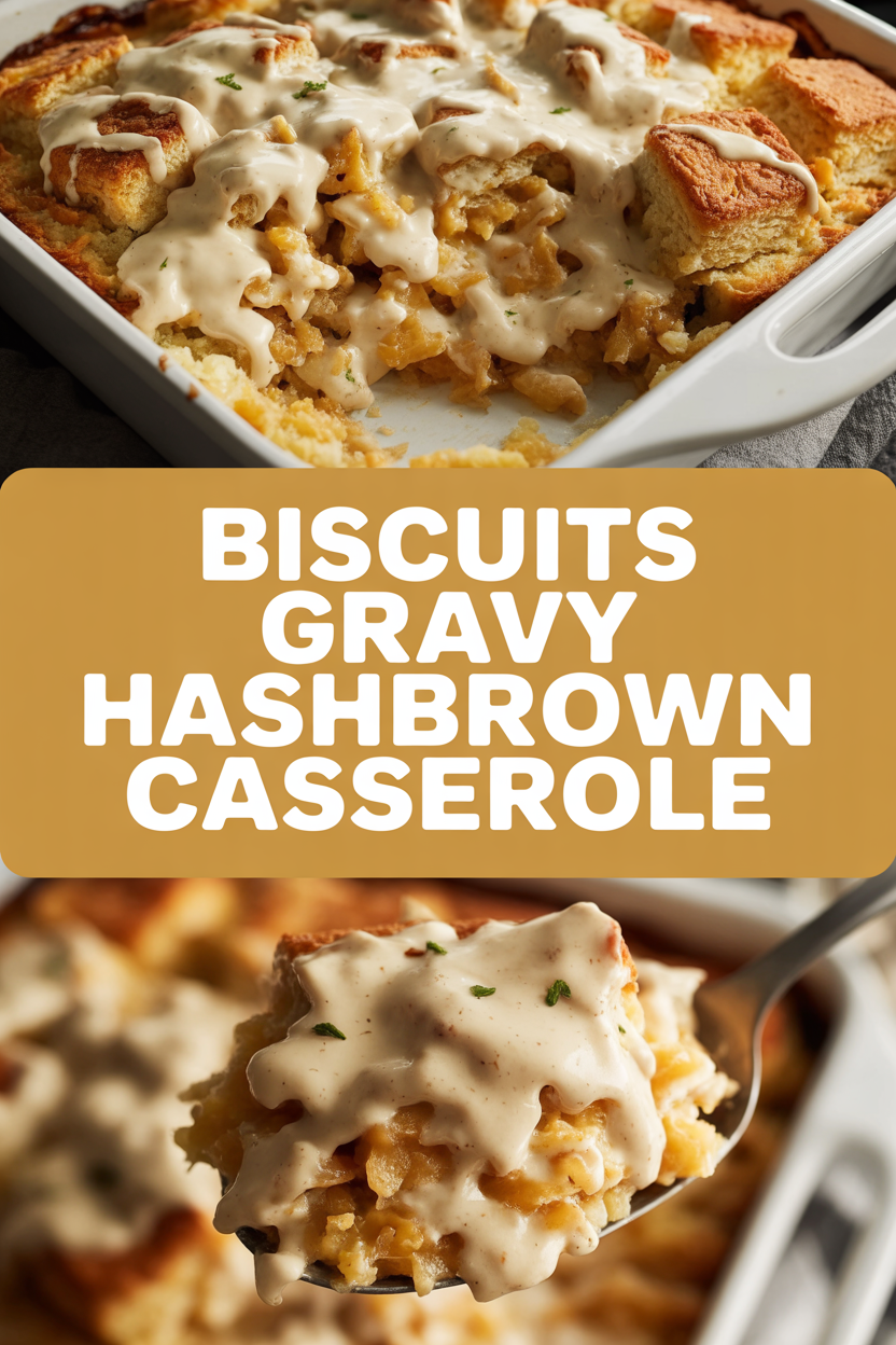 Biscuits Gravy Hashbrown Casserole