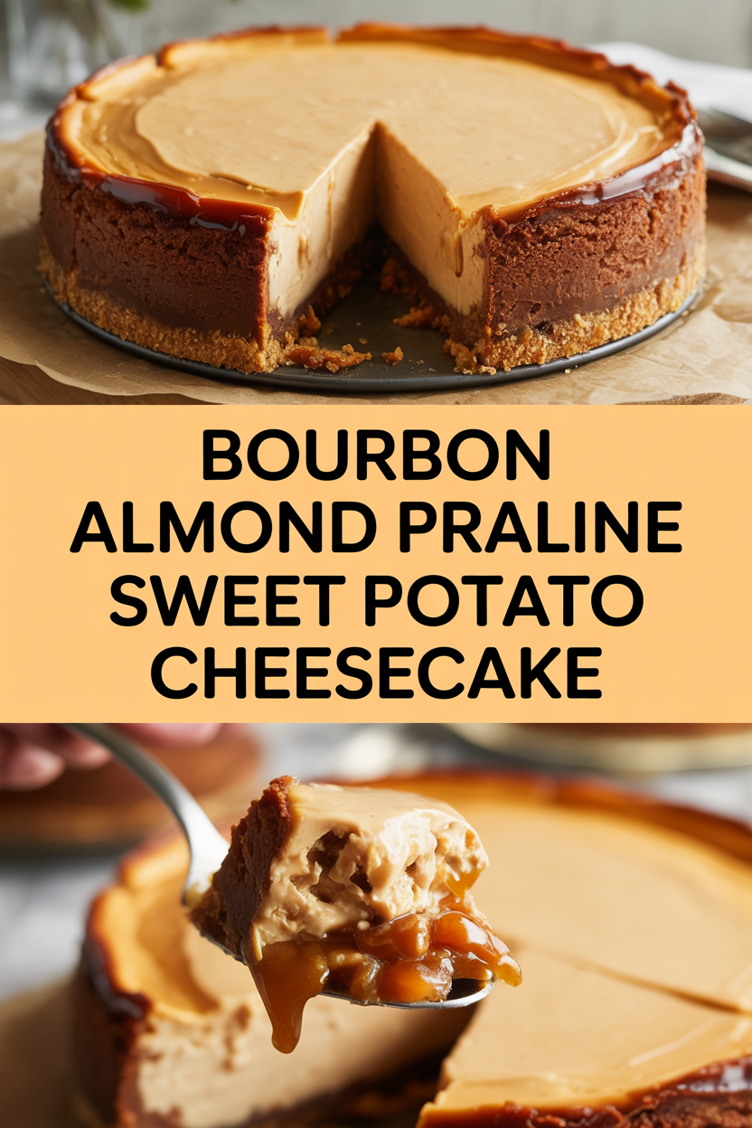 Bourbon Almond Praline Sweet Potato Cheesecake