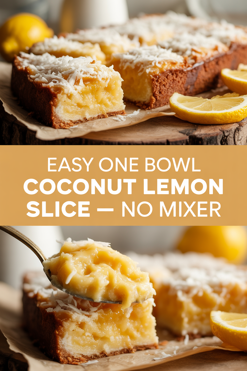 Easy One Bowl Coconut Lemon Slice – No Mixer
