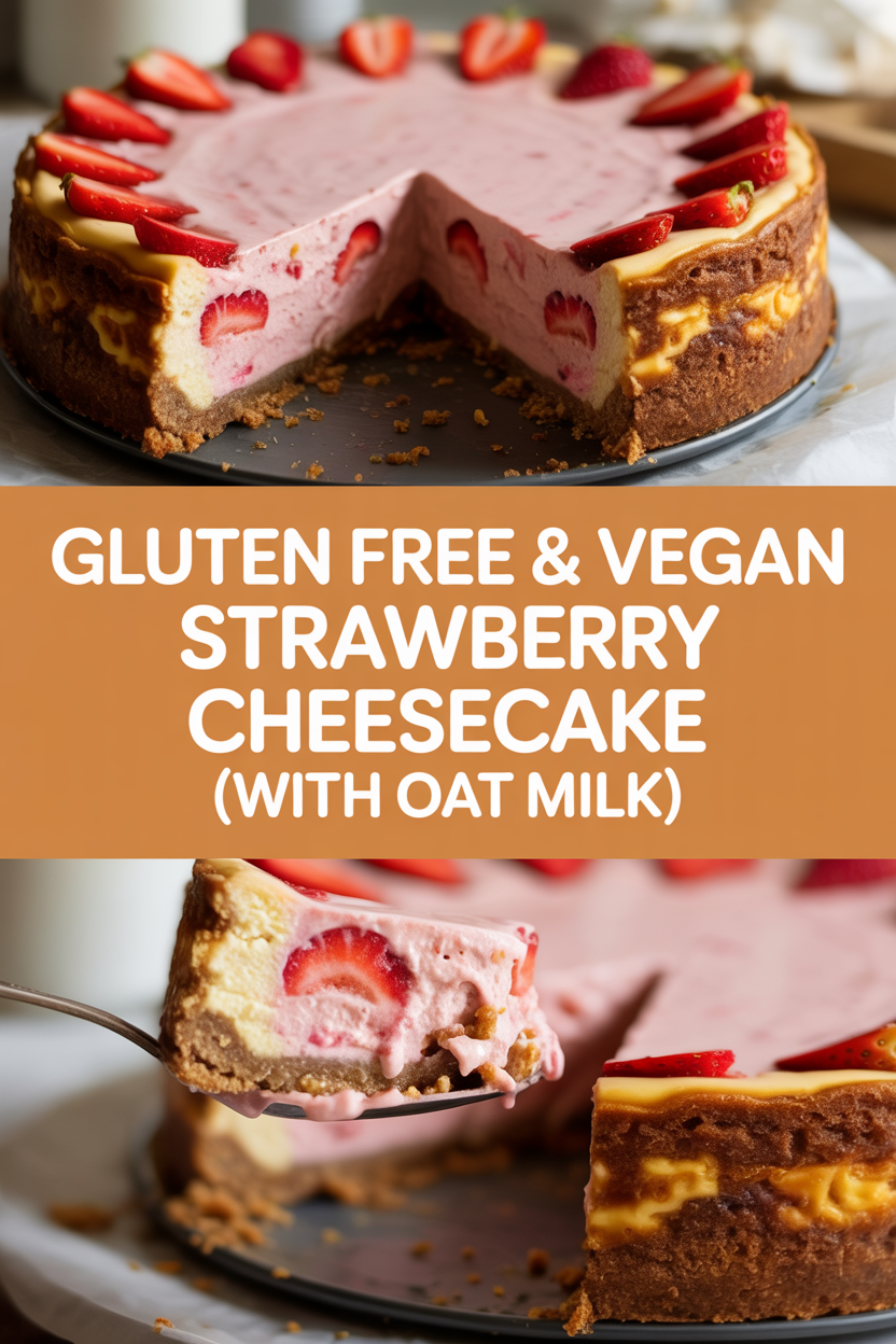 Gluten Free & Vegan Strawberry Cheesecake (with Oat Milk)