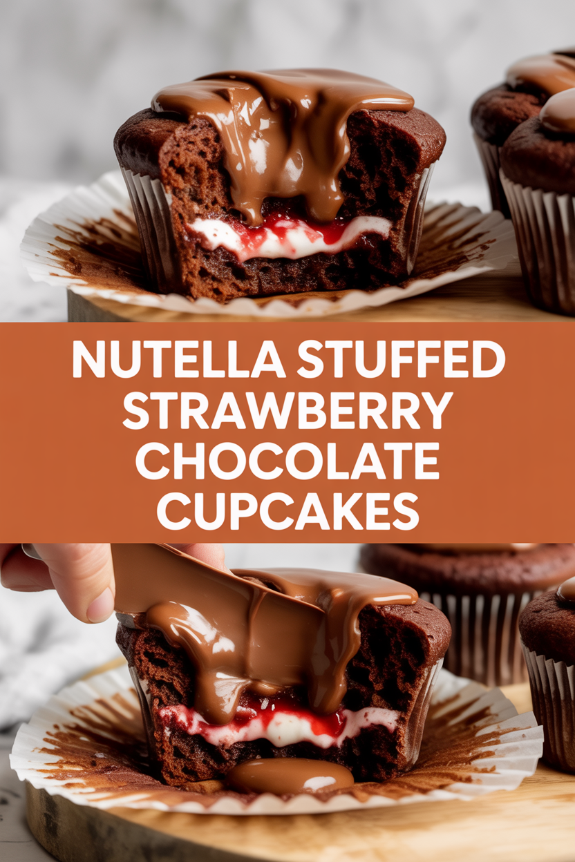 Nutella Stuffed Strawberry Chocolate Cupcakes