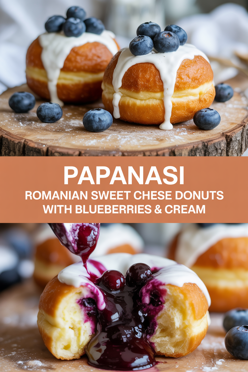 Papanasi: Romanian Sweet Cheese Donuts with Blueberries & Cream