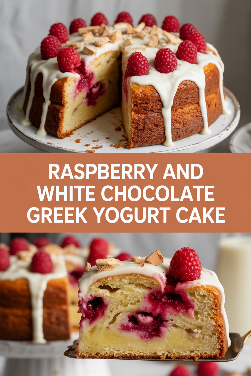 Raspberry and White Chocolate Greek Yogurt Cake