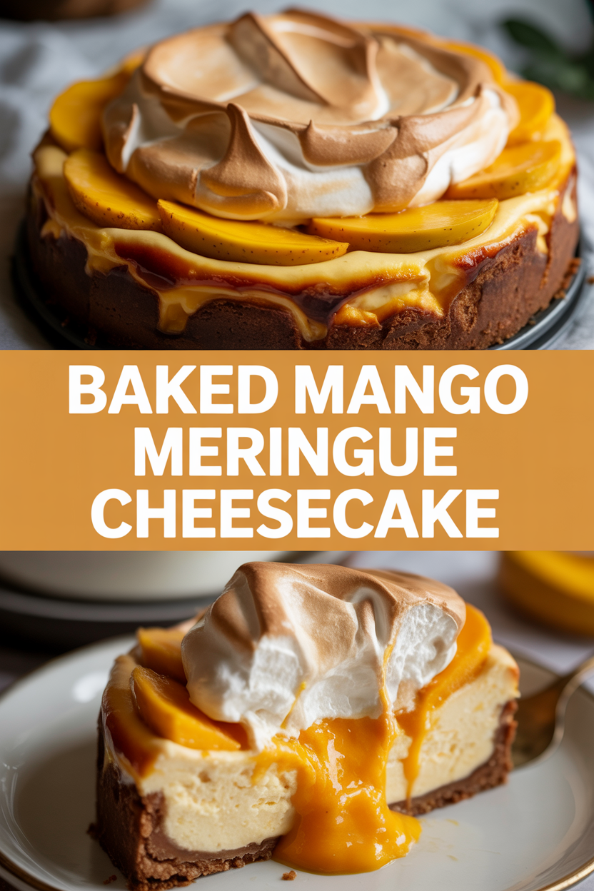 Baked Mango Meringue Cheesecake