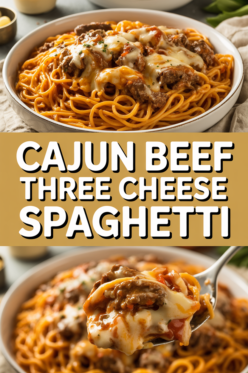 Cajun Beef Three Cheese Spaghetti