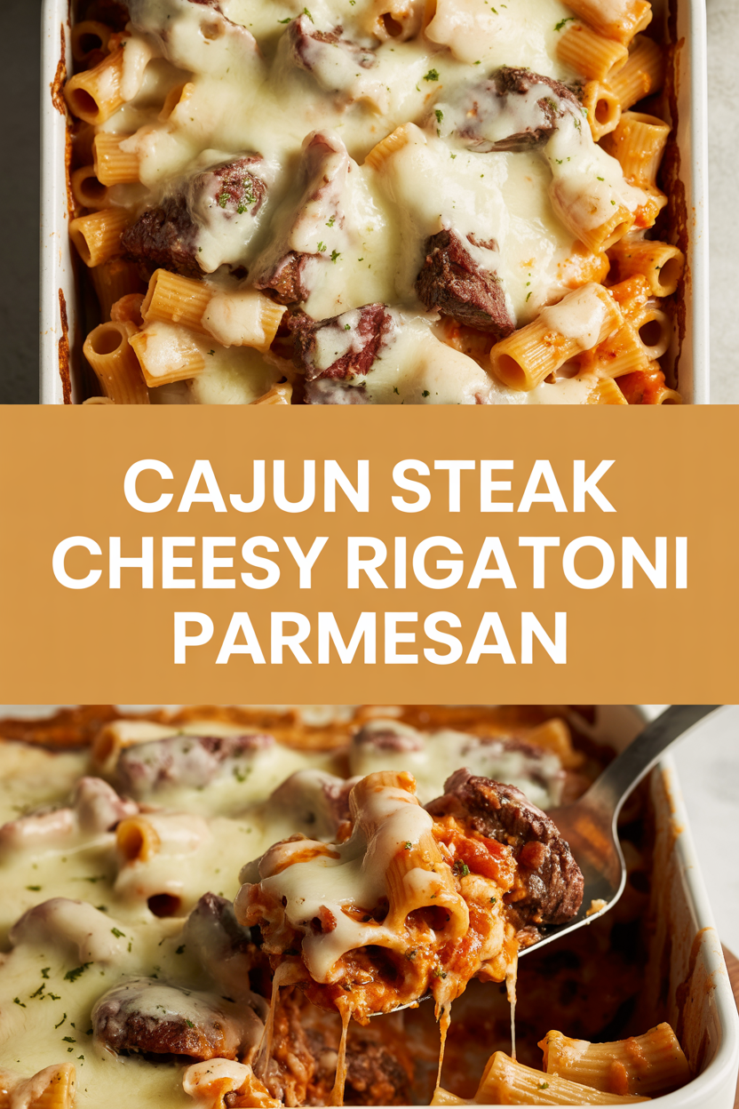 Cajun Steak Cheesy Rigatoni Parmesan